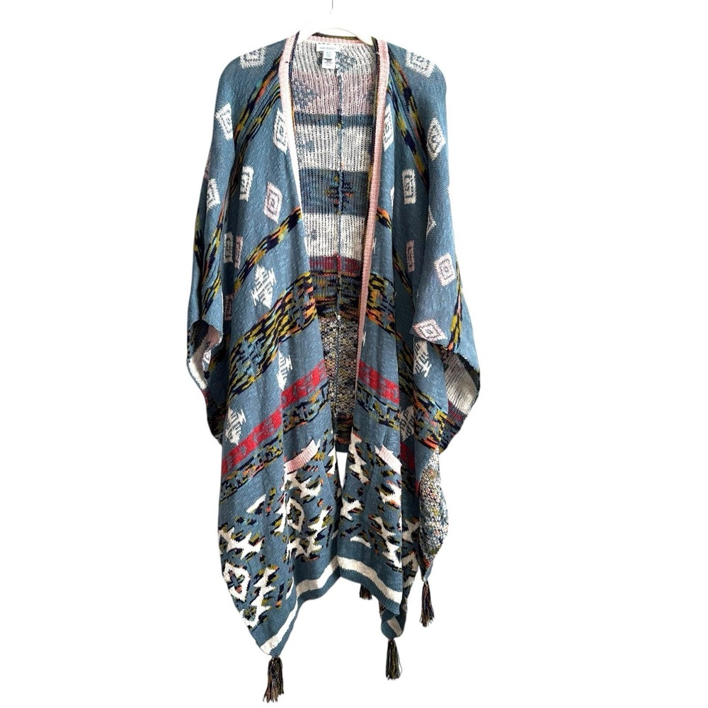 Sundance Aztec Open Cardigan Poncho La Vida Ruana Boho Southwestern Shawl Large